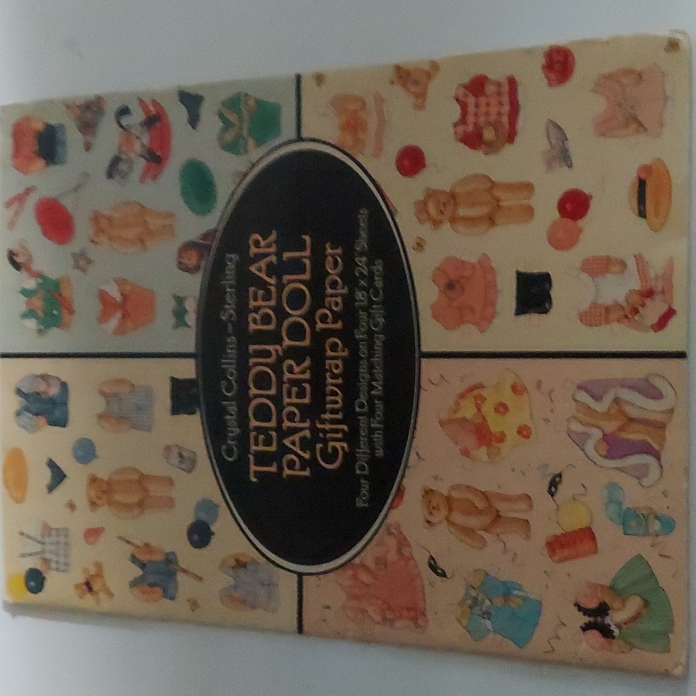Vintage Teddy Bear Paper Doll Gift Wrap 4 Sheets 18x24" Crystal Collins Sterling